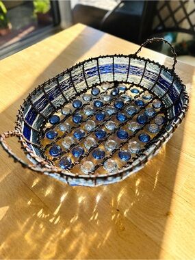 ✨ Rare | Vintage | Bohemian | Folk-Art | Mid-Century | Beaded Wirework Basket